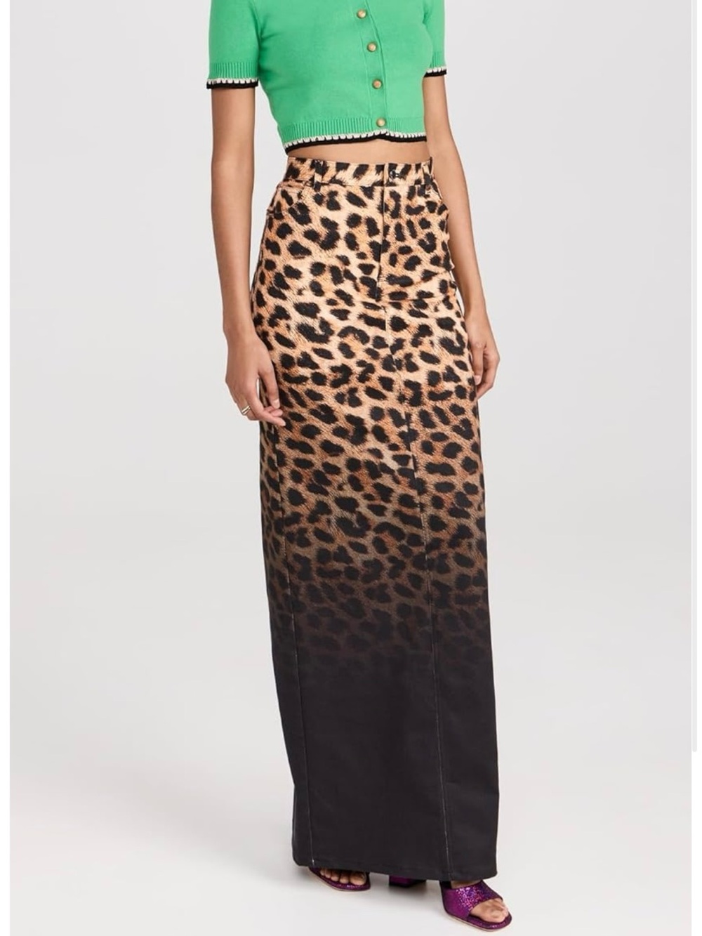 Bruce Glen Leopard Print Ombre High Waist Maxi Skirt - Brown/Black.Size 30 or M